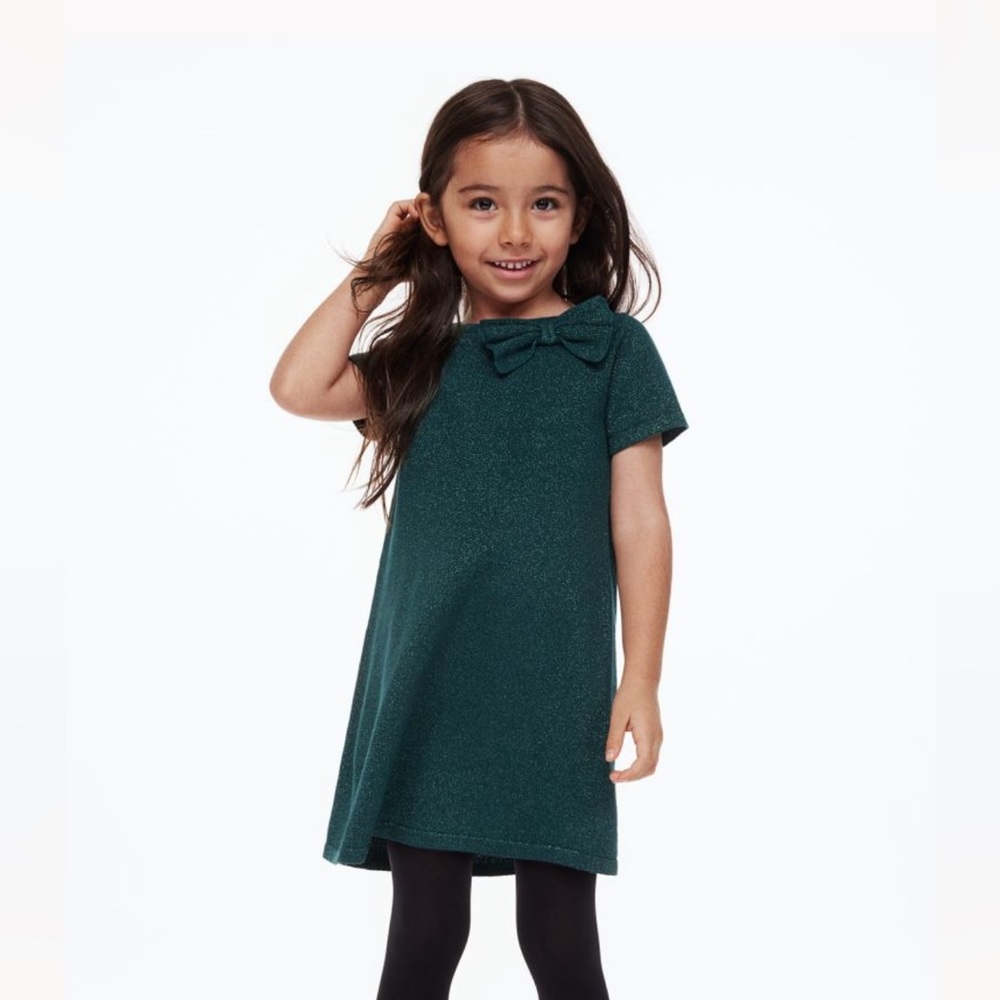 H&M Short Sleeve Emerald Green Glittery Dress 2T
